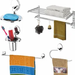 Oval Shape Set of 5 Towel Rack+Towel Rod+Soap Dish+Tumbler Holder SS204 Silver Towel Holder-image-25