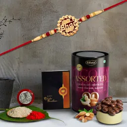 Rakhi Combo for Brother with chocolate(almond-butterscotch)(96-GM)Y22K1_527_AS Plastic Gift Box-image-102