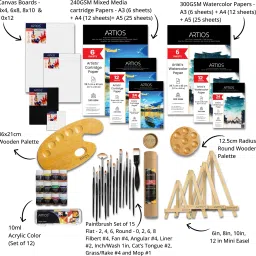 artios Painting Kit - 105Pcs Set with Brushes, Painting Papers & Board, Easel & Palette image 2
