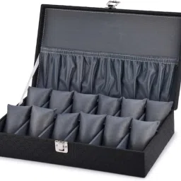 Men's and Women's Watch Box Holder Organizer Case in Black and gray color in. Watch Box-image-34