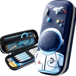 Astronaut Universe Space Theme Design | Stylish Astronaut | Spacious and Durable Stationery Organizer with Three Compartments 3D Art EVA Pencil Box-image-2