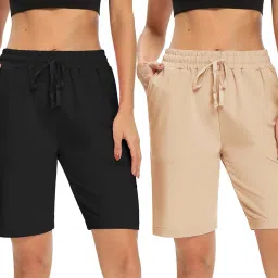 Pack of 2 Solid Women Multicolor Regular Shorts, Night Shorts, Basic Shorts, Casual Shorts, Boxer Shorts, Gym Shorts-image-17