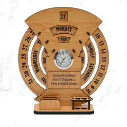 Analog BambooCalendar 2024 with Desk Organizer for Office / Home Clock-14