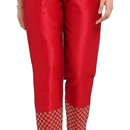 Women Regular Fit Red Pure Silk Trousers-image-4