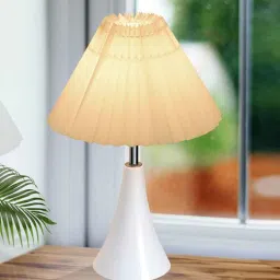 homesake Farmhouse Matt Table Lamp with Pleated Inverto Khadi Shade-picture-37