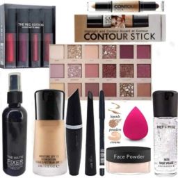 WOMEN FANCY FACE MAKEUP COMBO PUFF PRIMER FIXER LIPSTICK-image-35