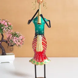Golden Peacock Red & Green Musician Lady Showpiece-14