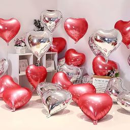Printed 20 Red And Silver Heart Shape Foil Balloons 10"/ Valentine Day Party Decoration Balloon-16
