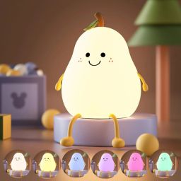 Led Cute Pear Night Light USB Rechargeable Touch Control 7 Colors Night Table Lamp-image-11