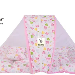 Polyester Infants Washable Buli Wear Super Soft , Cotton Baby Mattress with Net - Bedding Set (0-6 Months ,Pink Amardeep) Mosquito Net-28