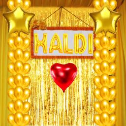Solid Golden Yellow Balloons, Haldi Star Heart Foils, Haldi Decoration Set for Wedding Balloon-25