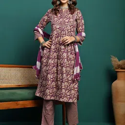 Sangria Printed Pure Cotton A-Line Kurta With Trouser & Dupatta Set image 3