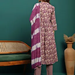 Sangria Printed Pure Cotton A-Line Kurta With Trouser & Dupatta Set image 5
