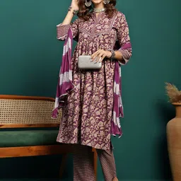 Sangria Printed A-Line Kurta With Trouser & Dupatta Set image 2