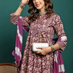 Sangria Printed A-Line Kurta With Trouser & Dupatta Set-4