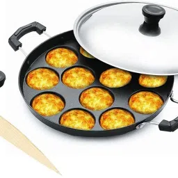 12 Cavity Appam Maker Non Stick with lid, Aluminum Pan, Picker, Scrubber K1 Tawa 23 cm diameter with Lid-image-53