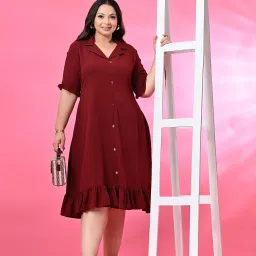 Women A-line Maroon Midi/Calf Length Dress-image-17