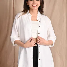 metronaut Women Oversized Fit Self Design Spread Collar Casual Shirt-picture-47