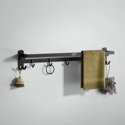 24 Inch Dual Foldable Towel Rack | Bathroom Towel Stand with Hooks & Hanger Black Towel Holder-image-91