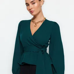 Trendyol Puff Sleeve Belted Wrap Top-image-70