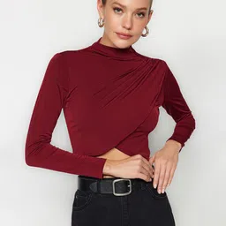 Trendyol High Neck Gathered Wrap Style Crop Top-58
