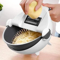 7 in 1 Multifunction Portable Vegetable Cutter with Drain Basket Magic Rotate Vegetable Slicer Chopper and 7 Different Cutter Kitchen Tool Plastic Fruit & Vegetable Basket-5
