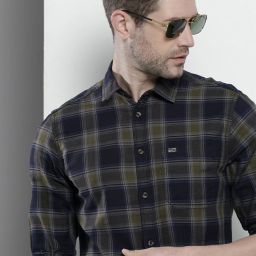 Men Slim Fit Checkered Spread Collar Casual Shirt-image-3