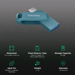 SanDisk Go 64GB USB Type C to USB Type A OTG Pen Drive (Protective Swivel Design, SDDDC3-064G-I46NPD, Navagio Bay) image 3