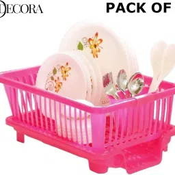 Dish Drainer Kitchen Rack 3 in 1 Large Sink Set Dish Rack Drainer Drying Rack (PINK) (PACK OF 2) Plastic-image-3