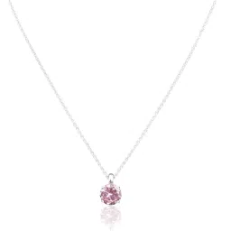 925 Sterling Silver Chain with Beautiful Pink Big American Diamond (Cubic Zirconia) Pendant Necklace for Women/Girls Cubic Zirconia Sterling Silver Chain-26