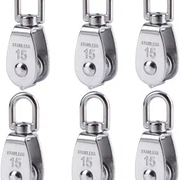 6 PCS M15 Single Pulley Block, 304 Stainless Steel Single Pulley Roller Climbing Pulley-image-2