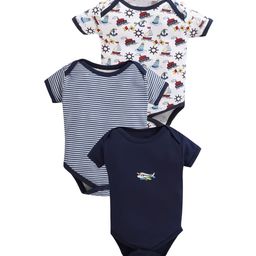 EIO Infants Pack Of 3 Printed Pure Cotton Bodysuits-image-45