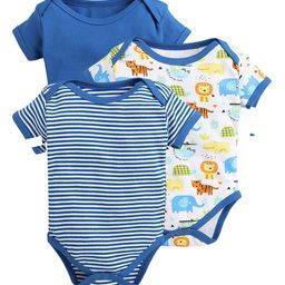 EIO Infants Pack Of 3 Printed Pure Cotton Bodysuits-image-98