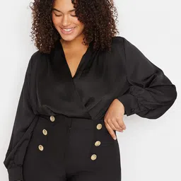 Trendyol Plus Size V-Neck Cuffed Sleeves Gathered Bodysuit-picture-9