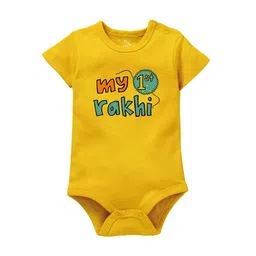 Zeezeezoo Infants Yellow & Blue Printed Cotton My First Rakhi Bodysuit-image-74