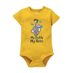 Zeezeezoo Infants Yellow My daddy My Hero Printed Cotton Bodysuit-image-49