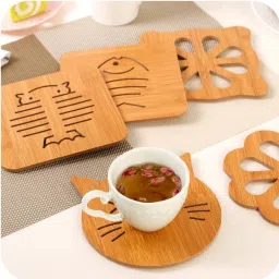yanci Bamboo Heat Resistant Non-Slip Insulation Table Mat Coaster (Random Pattern) Wooden Trivet image 3