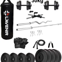 30 kg PVC GYM KIT + 3ft(Straight + Bend)ROD + FITNESS ACCESSORIES + UNFILLED PUNCH BAG Home Gym Combo-picture-14