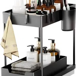Under Sink Organizer, 2-Tier Bathroom Storage Basket Bathtub Caddy-17