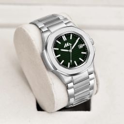 SIlver And Blue Date Functioning Long Life Sliver Plated chain Quartz Analog Watch - For Men Basic Analog Watch with Date Display-image-82