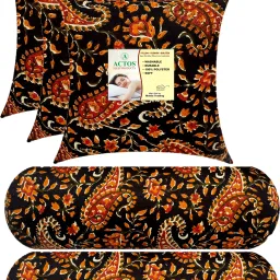 Combo Set Of 3 Cushion And 2 Microfibre Floral Bolster Pack of 5-image-87