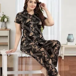 Women Night Suit Set Black Printed-image-10