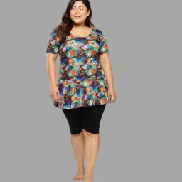 Aarika Womens Orange-Black Colour Abstract Print Nylon Plus Size Swim Suit Self Design Women Orange Swimsuit-image-72