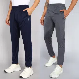 Pack of 2 Men Solid Dark Blue, Grey Track Pants-image-6