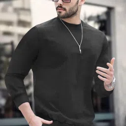 Men Solid Round Neck Cotton Blend Black T-Shirt-image-24
