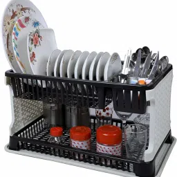 Dish Drainer Kitchen Rack 2 Layer Kitchen Dish Storage Organizer Rack With Water Storing Tray, Fruit & Vegetable Drying Stand | Dish, Vessel Drying Rack/Holder/Organizer (Black) Plastic-image-63