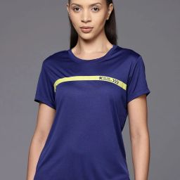 Women Colorblock Round Neck Polyester Blue T-Shirt-image-25