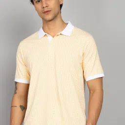 Men Printed Polo Neck Pure Cotton Yellow T-Shirt-image-42