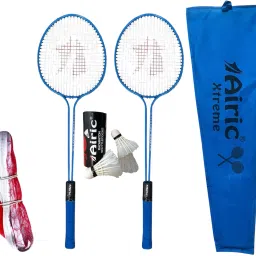 Xtreme Double Shaft Raquets with Feather Shuttles and 3 side tape Net Badminton Kit-23