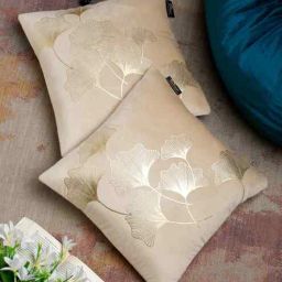 hosta homes Cream Velvet Floral 16X16 Inches Cushion Covers (Pack of 2)-picture-32